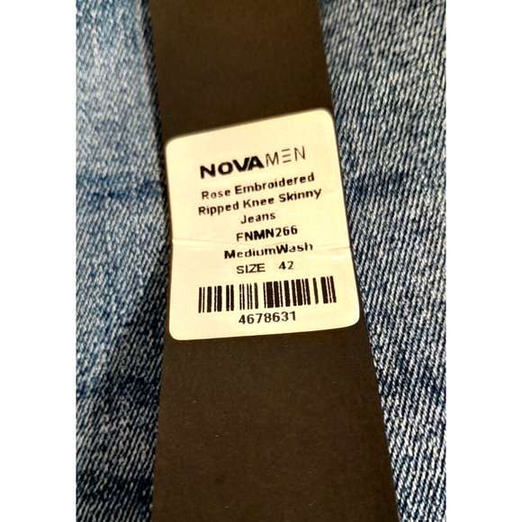 Nova Mens Distressed Ripped Jeans 42 X 32 Rose Embroidered RARE NWT 1085 - Picture 7 of 16